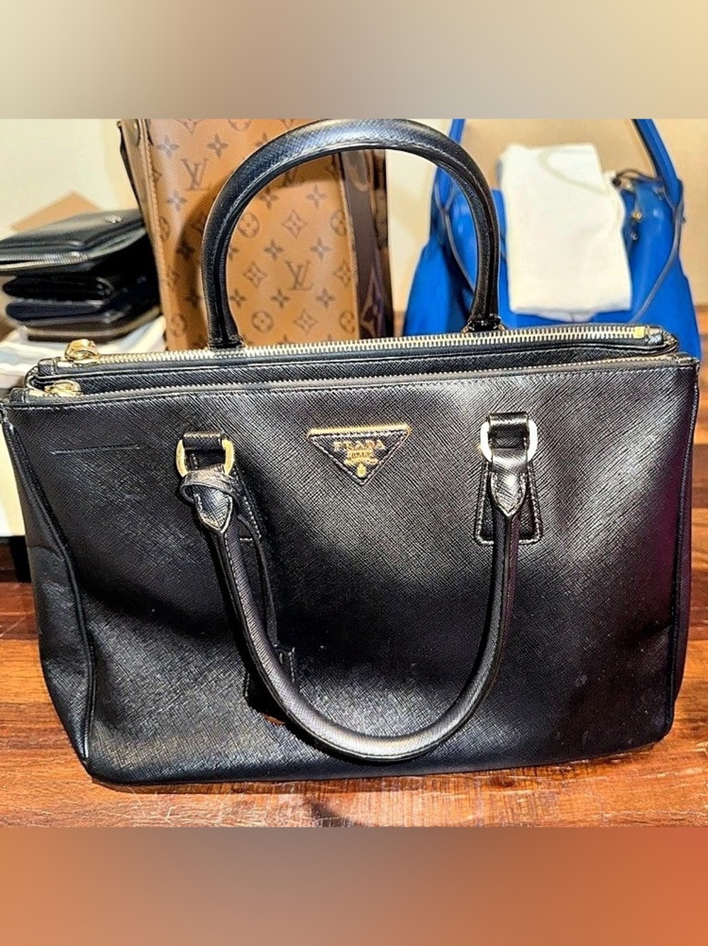 Prada Medium Galleria Saffiano Double Zip Tote Black Satchel